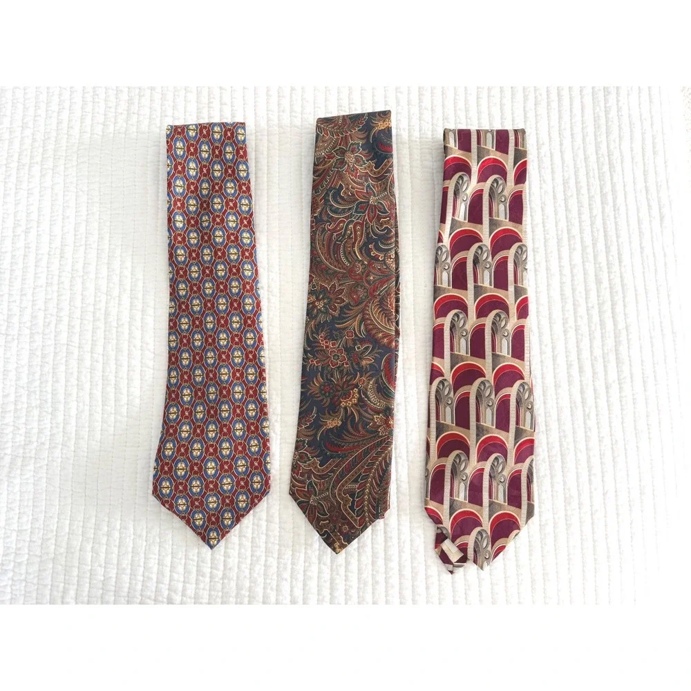 Mens Silk Tie Lot 7pc John Comfort Umberto Bossi Paisley Striped Geometric Silk